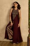 Buy_Reeti Arneja - Theklub_Maroon Handloom Cotton, Silk Embroidery, Zari Halter Zardozi Kurta With Pant _at_Aza_Fashions