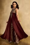 Shop_Reeti Arneja - Theklub_Maroon Handloom Cotton, Silk Embroidery, Zari Halter Zardozi Kurta With Pant _at_Aza_Fashions