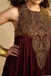 Shop_Reeti Arneja - Theklub_Maroon Handloom Cotton, Silk Embroidery, Zari Halter Zardozi Kurta With Pant _Online_at_Aza_Fashions