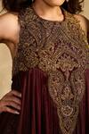 Reeti Arneja - Theklub_Maroon Handloom Cotton, Silk Embroidery, Zari Halter Zardozi Kurta With Pant _at_Aza_Fashions
