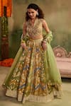 Buy_Reeti Arneja - Theklub_Multi Color Chanderi, Brocade, Rangrez Green Geometric Pattern Lehenga Set _at_Aza_Fashions