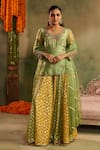 Buy_Reeti Arneja - Theklub_Green Silk, Chanderi, Organza Applique, Embroidery, Rangrez Kurta Sharara Set _at_Aza_Fashions
