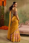 Shop_Reeti Arneja - Theklub_Yellow Chanderi, Net, Georgette Embroidery Round Haldi Genda Glory Lehenga Set _at_Aza_Fashions