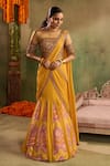 Buy_Reeti Arneja - Theklub_Yellow Chanderi, Net, Georgette Embroidery Round Haldi Genda Glory Lehenga Set _at_Aza_Fashions