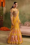 Reeti Arneja - Theklub_Yellow Chanderi, Net, Georgette Embroidery Round Haldi Genda Glory Lehenga Set _Online_at_Aza_Fashions