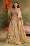 Buy_Reeti Arneja - Theklub_Beige Silk, Georgette Zari, Embroidery, Beads, Tara Textured Lehenga Set _at_Aza_Fashions