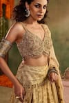 Reeti Arneja - Theklub_Beige Silk, Georgette Zari, Embroidery, Beads, Tara Textured Lehenga Set _Online_at_Aza_Fashions