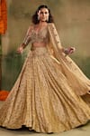 Buy_Reeti Arneja - Theklub_Beige Silk, Georgette Zari, Embroidery, Beads, Tara Textured Lehenga Set _Online_at_Aza_Fashions