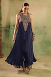 Reeti Arneja - Theklub_Blue Handloom Cotton, Silk Begum Midnight Maroon Mughal _Online_at_Aza_Fashions