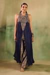 Buy_Reeti Arneja - Theklub_Blue Handloom Cotton, Silk Begum Midnight Maroon Mughal _at_Aza_Fashions