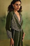 Reeti Arneja - Theklub_Olive Green Georgette Embroidery, Beads, Raabta Mehendi Jacket Sharara Set  _Online_at_Aza_Fashions
