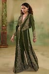 Shop_Reeti Arneja - Theklub_Olive Green Georgette Embroidery, Beads, Raabta Mehendi Jacket Sharara Set  _Online_at_Aza_Fashions