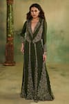 Buy_Reeti Arneja - Theklub_Olive Green Georgette Embroidery, Beads, Raabta Mehendi Jacket Sharara Set  _at_Aza_Fashions
