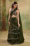 Buy_Reeti Arneja - Theklub_Green Georgette Embroidery, Sequins, Beads, Metallic Abeer Layered Lehenga Set _at_Aza_Fashions