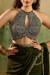 Reeti Arneja - Theklub_Green Georgette Embroidery, Sequins, Beads, Metallic Abeer Layered Lehenga Set _Online_at_Aza_Fashions