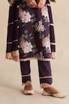 Buy_Roze_Purple Cambric, Cotton, Chiffon Lace V-neck Zareen Printed Kurta Set _Online_at_Aza_Fashions