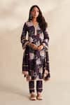 Shop_Roze_Purple Cambric, Cotton, Chiffon Lace V-neck Zareen Printed Kurta Set _Online_at_Aza_Fashions