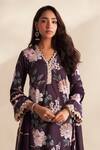 Buy_Roze_Purple Cambric, Cotton, Chiffon Lace V-neck Zareen Printed Kurta Set 