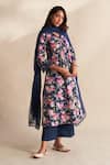 Buy_Roze_Blue Cambric, Cotton, Kota Doria Lace V-neck Afsa Printed Kurta Set _at_Aza_Fashions