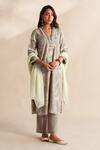 Roze_Taupe Cambric, Cotton, Kota Doria Lace, Embroidery Vahida Printed Kurta Set _Online_at_Aza_Fashions