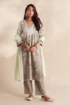 Buy_Roze_Taupe Cambric, Cotton, Kota Doria Lace, Embroidery Vahida Printed Kurta Set _at_Aza_Fashions