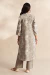 Shop_Roze_Taupe Cambric, Cotton, Kota Doria Lace, Embroidery Vahida Printed Kurta Set _at_Aza_Fashions