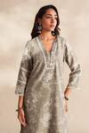 Shop_Roze_Taupe Cambric, Cotton, Kota Doria Lace, Embroidery Vahida Printed Kurta Set _Online_at_Aza_Fashions