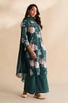 Buy_Roze_Green Cambric, Cotton Embroidery V-neck Aneesa Printed Kurta Set _Online_at_Aza_Fashions