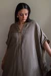 Shorshe Clothing_Green Tissue Zari Split V-neck Richa Handwoven Kaftan With Pant _Online_at_Aza_Fashions