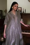 Buy_Shorshe Clothing_Green Tissue Zari Split V-neck Richa Handwoven Kaftan With Pant _Online_at_Aza_Fashions