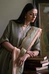 Shop_Shorshe Clothing_Green Tissue Zari Split V-neck Richa Handwoven Kaftan With Pant _Online_at_Aza_Fashions