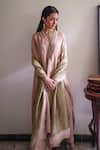Shop_Shorshe Clothing_Mauve Tissue Zari V-neck Richa Handwoven Kaftan With Pant _at_Aza_Fashions