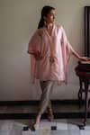 Buy_Shorshe Clothing_Blush Silk Zari V-neck Golshan Tunic And Dhoti Pant Set _at_Aza_Fashions
