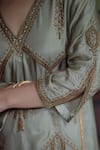 Shorshe Clothing_Green Silk Embroidery V-neck Shalimaar Kurta With Pant _at_Aza_Fashions