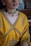 Shorshe Clothing_Yellow Silk Zari V-neck Shalimaar Embroidered Kurta With Pant _at_Aza_Fashions