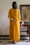 Shop_Shorshe Clothing_Yellow Organza Zari, Embroidery Split V-neck Waahida Kaftan _at_Aza_Fashions