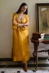 Shop_Shorshe Clothing_Yellow Organza Zari, Embroidery Split V-neck Waahida Kaftan _Online_at_Aza_Fashions