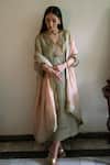 Buy_Shorshe Clothing_Green Organza Zari, Gota Patti V-neck Waahida Embroidered Kaftan _Online_at_Aza_Fashions