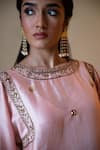 Shorshe Clothing_Pink Silk, Zari Round Neck Sufi Choga Kurta And Salwar Set _Online_at_Aza_Fashions