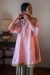 Buy_Shorshe Clothing_Pink Silk, Zari Round Neck Sufi Choga Kurta And Salwar Set _Online_at_Aza_Fashions