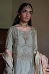 Shop_Shorshe Clothing_Green Silk Embroidery, Zari, Gota Patti Round Neck Maala Kurta With Gharara _Online_at_Aza_Fashions