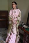 Buy_Shorshe Clothing_Pink Chanderi Gota Patti Color Block Dupatta _at_Aza_Fashions