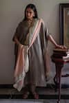 Buy_Shorshe Clothing_Pink Chanderi Gota Patti Sameena Stripe Dupatta _at_Aza_Fashions