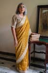 Buy_Shorshe Clothing_Yellow Chanderi Gota Patti Nursat Stripe Pattern Saree _at_Aza_Fashions