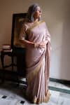 Shop_Shorshe Clothing_Pink Modal, Silk Embroidery Ashok Saree _at_Aza_Fashions