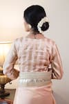 Shop_Shorshe Clothing_Pink Brocade Zari V-neck Nursat Stripe Pattern Blouse _at_Aza_Fashions