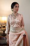 Buy_Shorshe Clothing_Pink Brocade Zari V-neck Nursat Stripe Pattern Blouse _at_Aza_Fashions