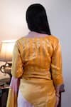 Shop_Shorshe Clothing_Yellow Metallic Thread, Zari V-, Boat Nursat Stripe Pattern Blouse _at_Aza_Fashions