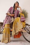 Shop_Surkh Syahi_Purple Mirrors Round Neck Son Chidhaiya Kaftan Set _at_Aza_Fashions