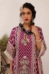 Surkh Syahi_Purple Mirrors Round Neck Son Chidhaiya Kaftan Set _Online_at_Aza_Fashions